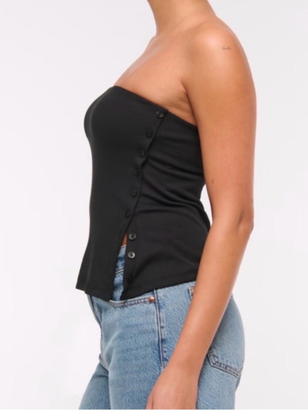 Abercrombie & Fitch Powdered Rib Side-Button Tube Top - black